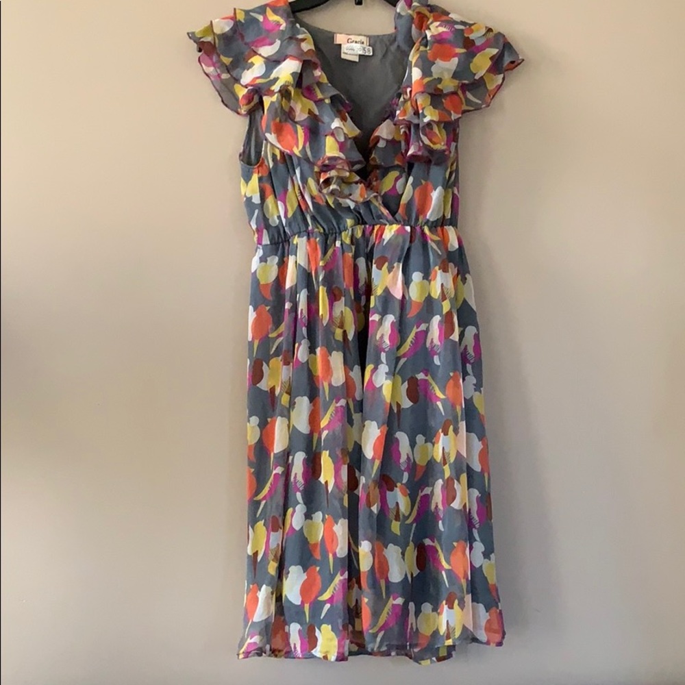 Gracia bird print ruffle dress